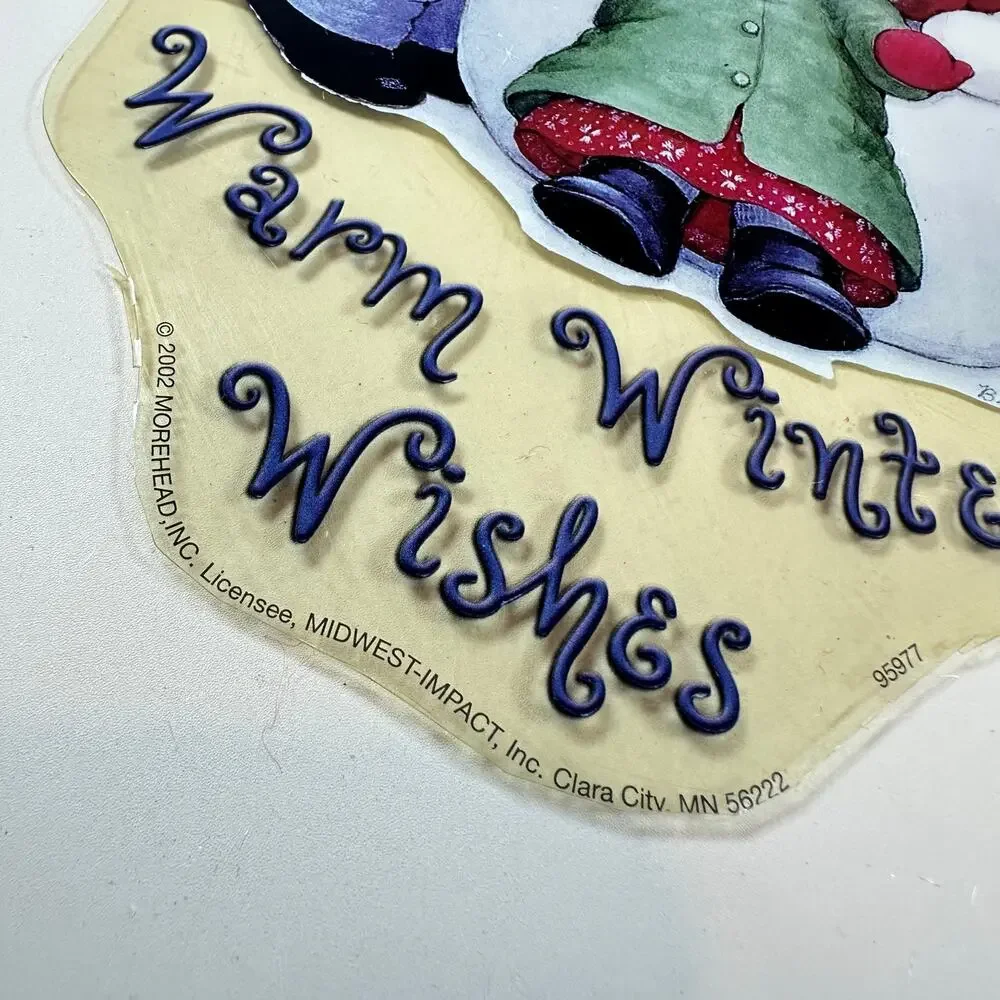 Lot of 2 Vintage Christmas Window Clings 2002 Ruth Morehead Warm Winter Wishes